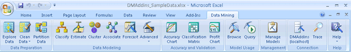 Рисунок 9  Панель инструментов клиент Data Mining для Excel 2007